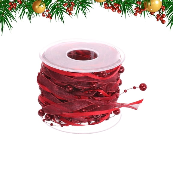 HONMEET Red Beaded Ribbon Roll for Wedding Bouquets, Christmas Party Decorations, Crafting, Wrapping and Projects