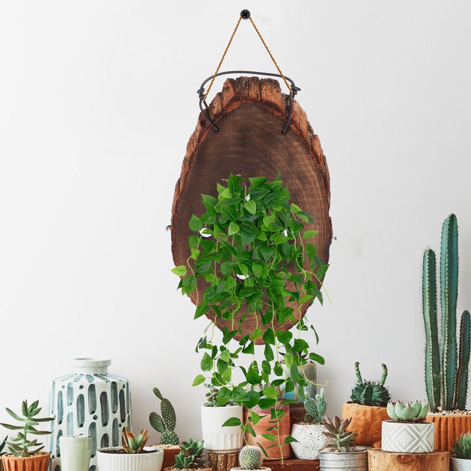 HONMEET Wooden Wall Mounted Hanging Planter in Coffee Color, Natural Solid Wood Garden Plant Holder for Indoor Outdoor Decor
