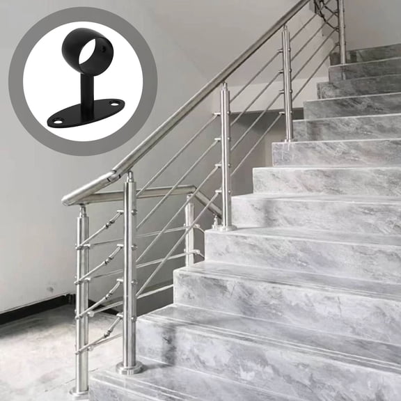 HONMEET Black Handrail Support Bracket for Staircase Railing, Fixed Mount, Indoor and Outdoor Use, 1 Set