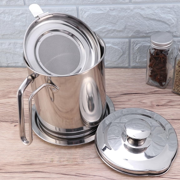 HONMEET 304 Stainless Steel Deep Fryer Oil Storage Container for Home Kitchen, Oil Keeper, 1 Piece