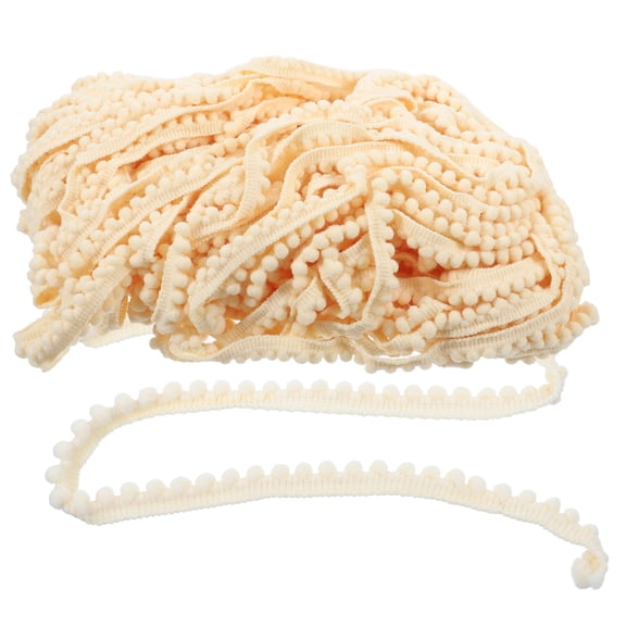 HONMEET Beige Pom Pom Ribbon with Lace Trim, Polyester Craft Sewing Decoration for Projects, 1 Piece
