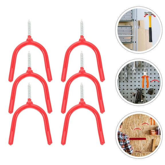 HONMEET Garage Utility Hook 6Pcs Red Metal Garage Hooks Heavy Duty Object Hanging Hose