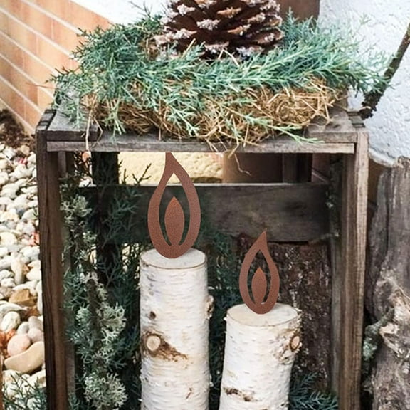 HONMEET Lifelike Flame Iron Stakes Outdoor Garden Decor Chocolate Color for Lawn Pathway and Plant Decoration