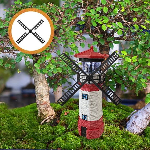 HONMEET Garden Pinwheels Windmill Lighthouse Accessory Black Plastic Rotating Yard Ornaments 1Pack