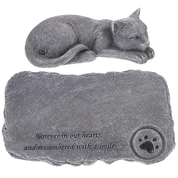 HONMEET Pet Grave Marker Grey Resin Cat Memorial Stone Weather Resistant Outdoor