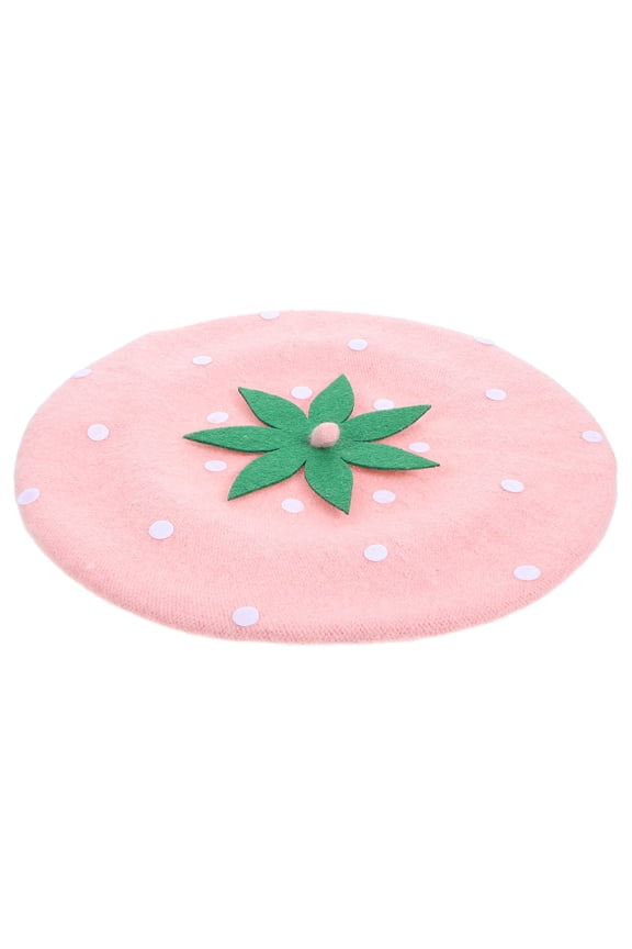 Girls Beret Pink Beret Cap Strawberry Hat Wool Blend Cosplay Tea Parties Travel 1Pack