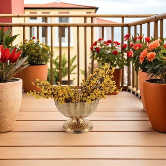 HONMEET Golden Iron Urn Flower Pot with Wide Mouth for Rustic Indoor and Outdoor Plant Display