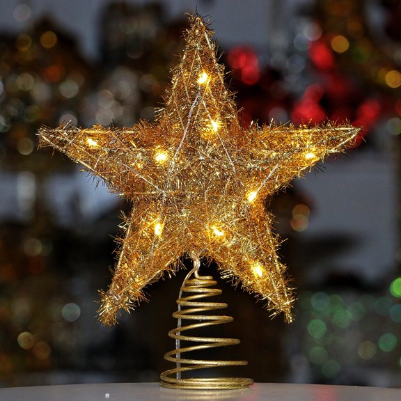 HONMEET Golden LED Star Tree Topper - Five-Pointed Metal Star for Christmas Trees