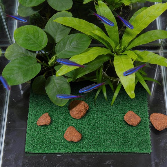 HONMEET Green Artificial Grass Square Mat with Floating Turtle Basking Platform Synthetic Turf for Outdoor