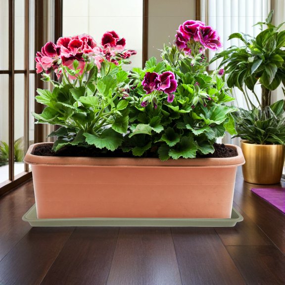 HONMEET Green Rectangular Plant Tray for Garden Use Durable Plastic Planter Saucer with Water Drip Edge