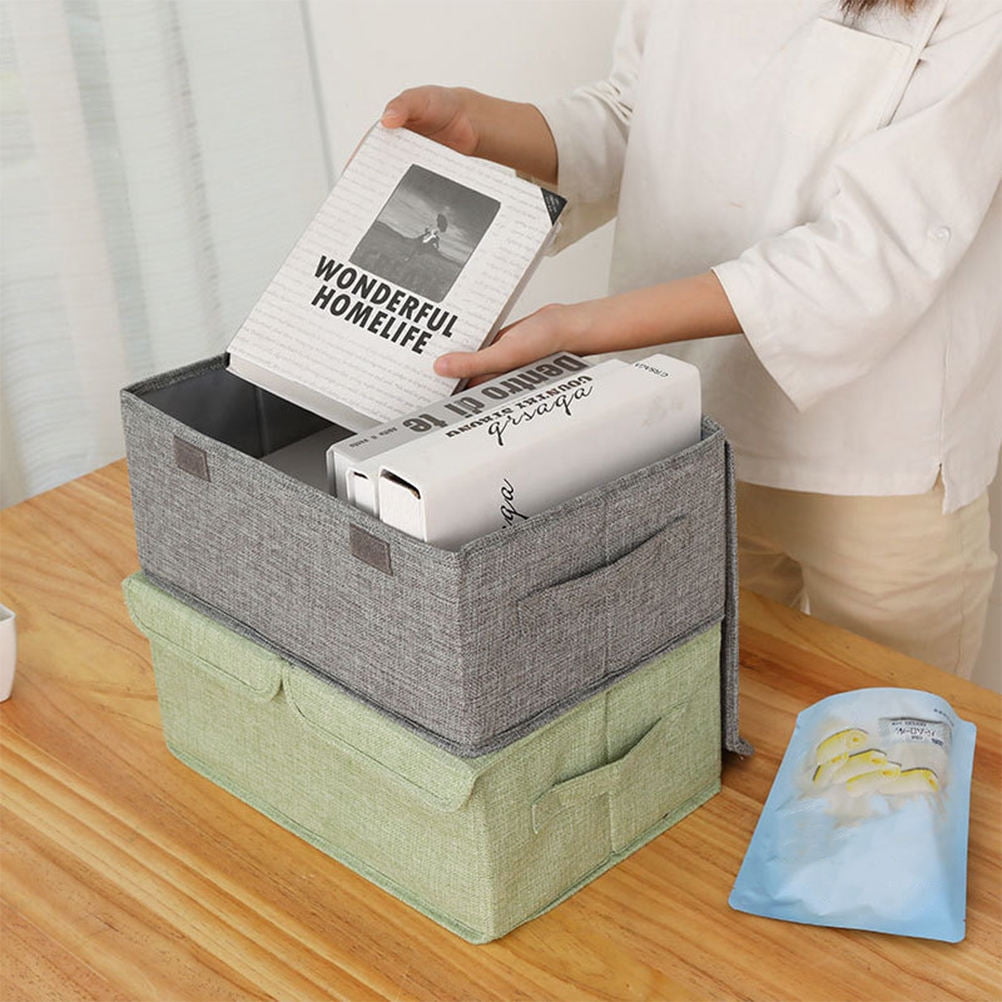 HONMEET Grey Linen Storage Container with Double Lid Clothes Organizer ...