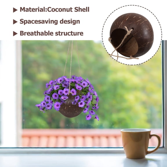 HONMEET Lightweight Coconut Shell Hanging Planter Basket for Balcony and Indoor Outdoor Garden Decor