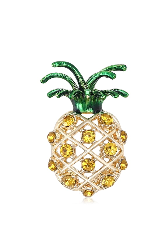 Tropical Pineapple Brooch Pin with Rhinestones, Hawaiian Fruit Jewelry for Beach Party, Birthday, Classroom Favor