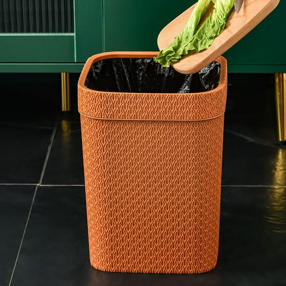 HONMEET Imitation Rattan Farmhouse Waste Can Orange Decorative Lidless Trash Bin for Home Office Use