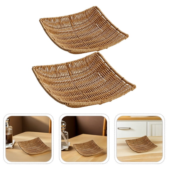 HONMEET 2-Piece Plastic Wicker Bread Basket Set, Lightweight Kitchen Storage Organizer for Pantry and Countertop Use