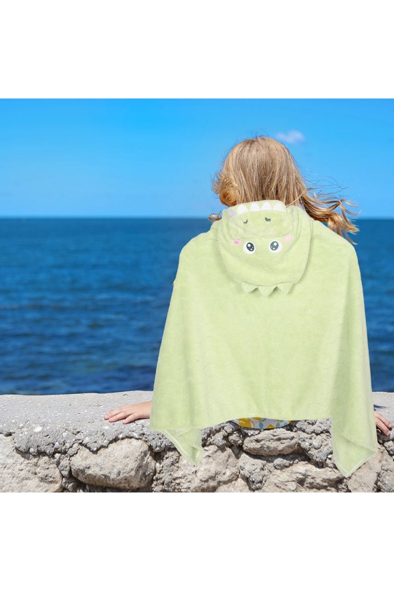 Toddler Dinosaur Hooded Towel Soft Coral Fleece Bath Wrap for Kids Quick Dry and Cozy