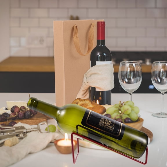 HONMEET Set of 2 Modern Dark Red Wine Bottle Holders Portable Metal Tabletop Wine Rack Storage Stand