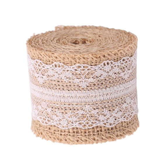 HONMEET Burlap Ribbon Roll with Lace Khaki Natural Material for Crafting Projects