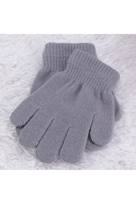 Kid Gloves Knit Gray Warm 1 Pair for Skiing Casual Outdoor Activities