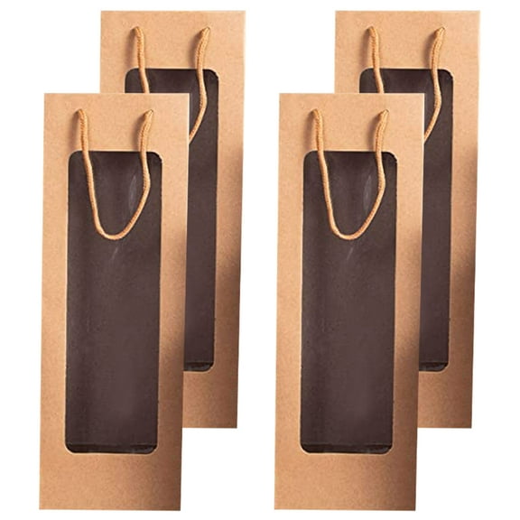HONMEET Wine Packaging Bags with Handle and Window, Light Brown, 4 Pieces - Bags for Bottles