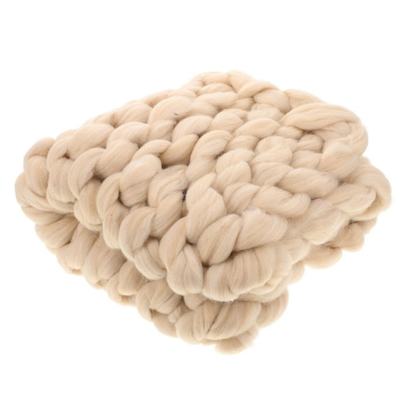 HONMEET Beige Chunky Knit Throw Blanket for Sofa and Bed, Soft Wool Handmade Nordic Style Cozy Home Decor