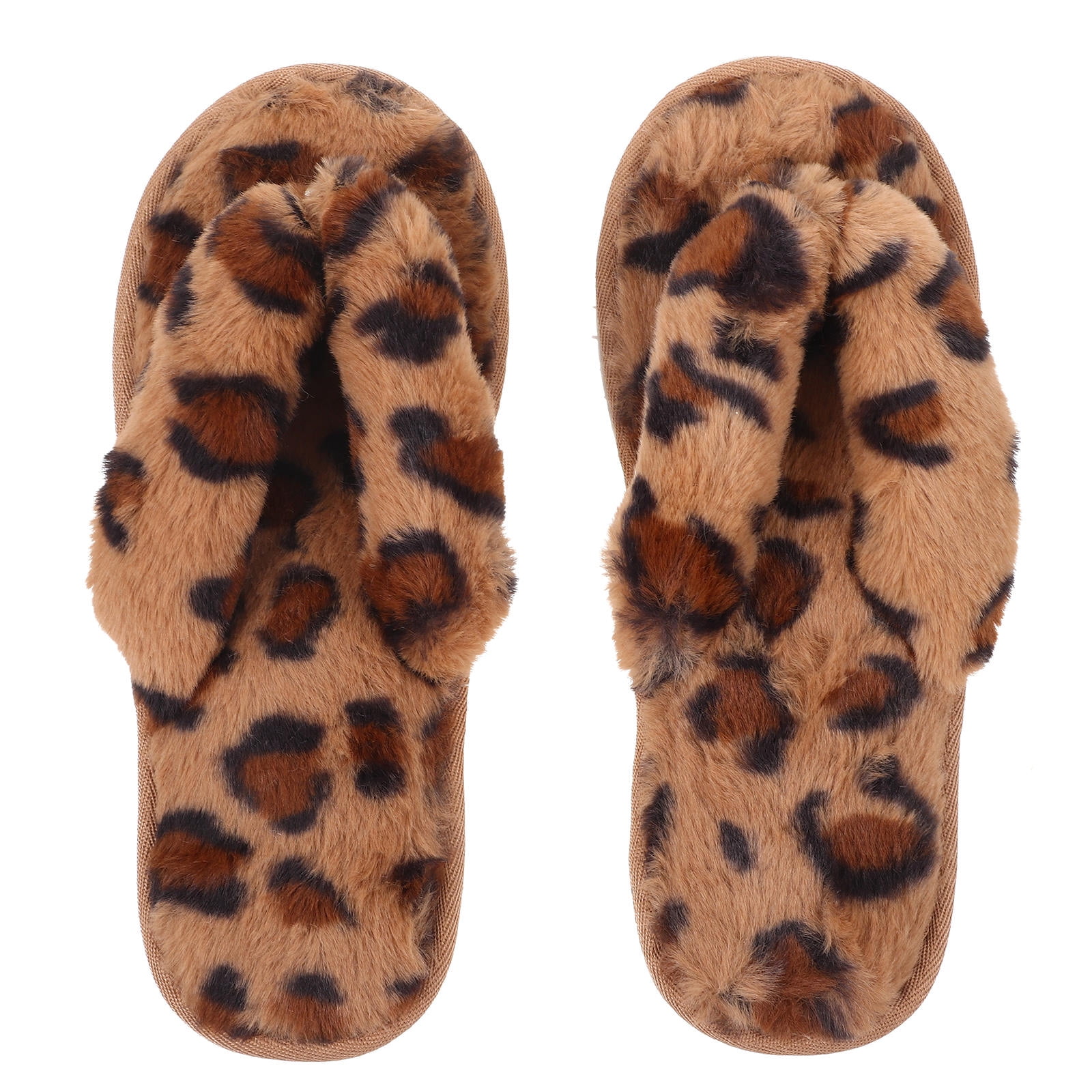 HONMEET Furry Slippers Women Leopard Plush 1 Pair Size 41 42