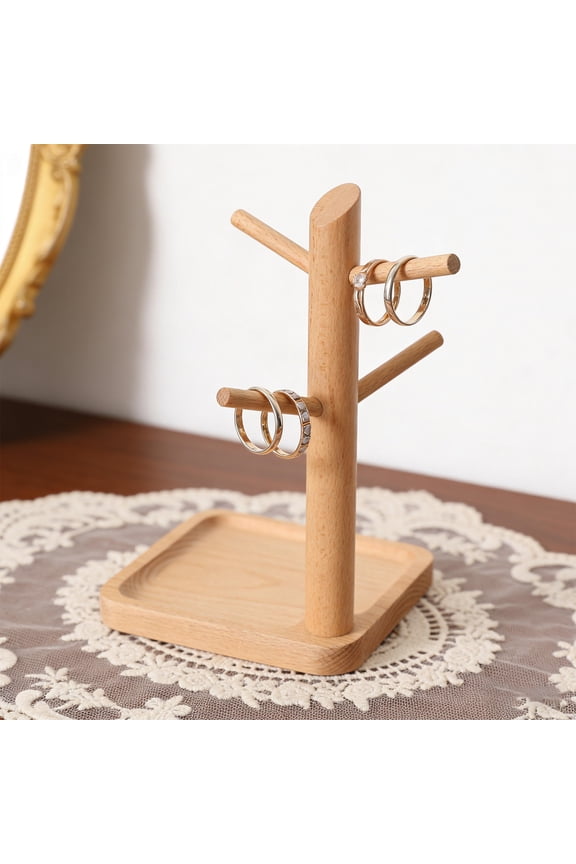 Light Brown Wooden Key Stand with Tray for Entryway and Jewelry Organization, Home Storage Rack