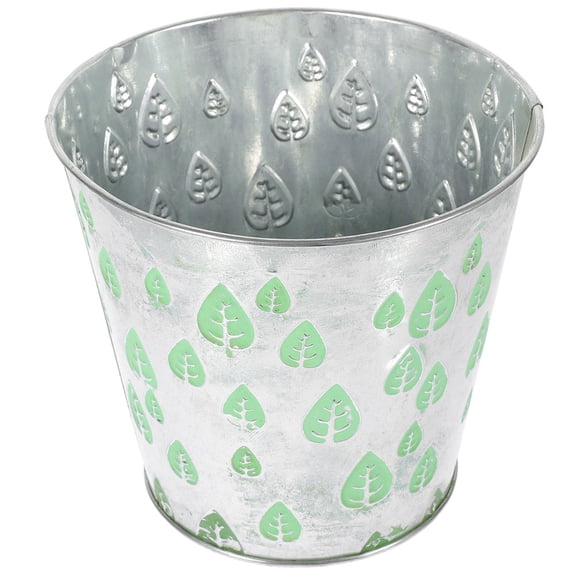 HONMEET Light Green Metal Flower Pot with Maple Leaf Pattern, Decorative Outdoor Planter for Garden, Patio, Porch Plants
