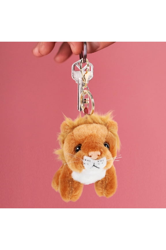 Soft Lion Plush Keychain in Orange for Car Keys, Backpacks, Purses, Cute Animal Accessory