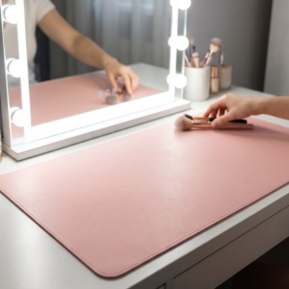 HONMEET Matte Finish Pink Makeup Desk Protector Pad for Vanity Table with Anti Slip Feature
