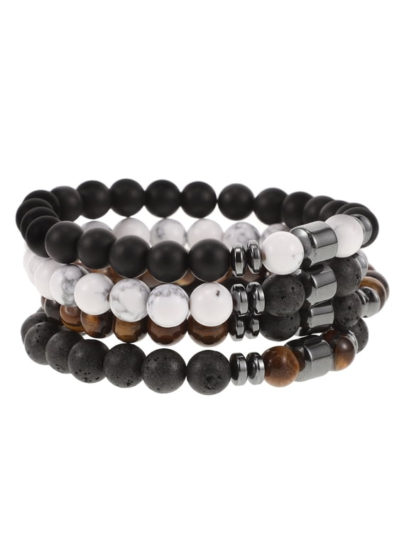 Mens Beaded Bracelet, Assorted Colors, 8Mm Natural Stones, Elastic Cord, 4Pcs