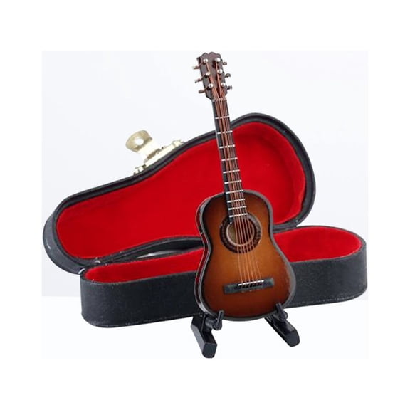 HONMEET Mini Musical Instrument Wood Mini Wooden Guitar Classical Design 10x1.4x0.4in for Photography 1Set