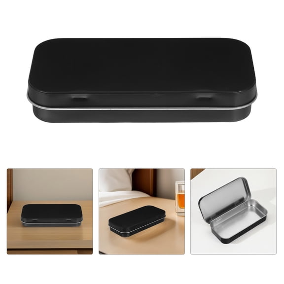 HONMEET Black Metal Storage Box with Hinged Lid, Elegant Organizer for Jewelry, Crafts, and Small Item Storage