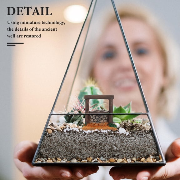 HONMEET Miniature Water Well Decor, Square Retro Sandstone Hand Well for Theme Party Ornaments, 1 Set