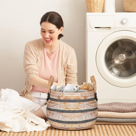 HONMEET Minimalist Woven Storage Basket Light Brown Laundry Basket for Sundries