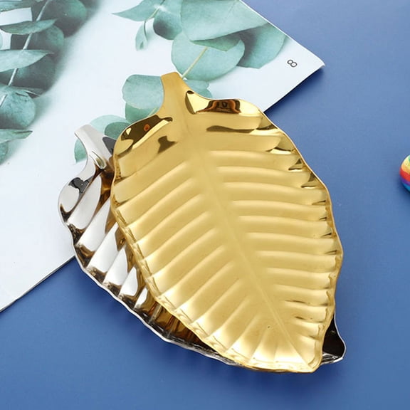 HONMEET Golden Leaf Shape Dessert Plate Stainless Steel Snack Serving Tray for Stylish Home Storage