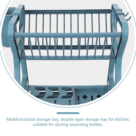 HONMEET Multifunctional Blue Plastic Dish Drying Rack and Drainer for Home Use Kitchen Plate Organizer 14.5 x 10.5 x 5.5 Inches