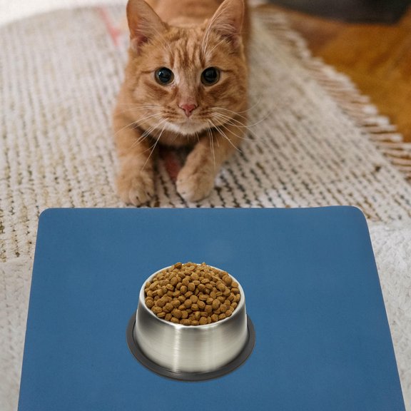 HONMEET Non Slip Absorbent Dog Feeding Mat Dark Blue Water Catcher Easy to Clean