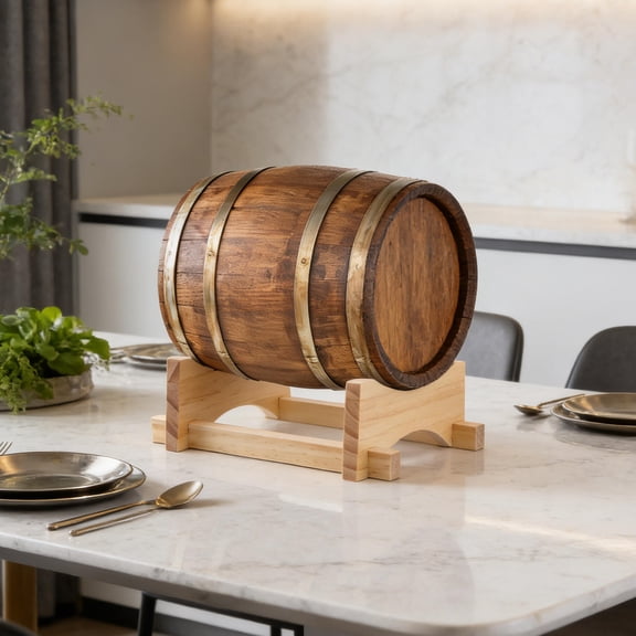 HONMEET Oak Barrel Stand Beverage Dispenser Rack Light Brown Wood for Home Party Support