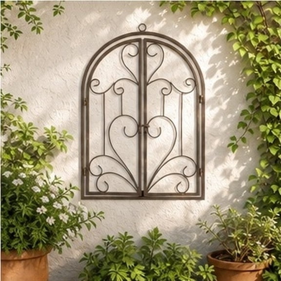 HONMEET Outdoor Durable Light Brown Iron Wall Decor Rustic Window Frame for Garden