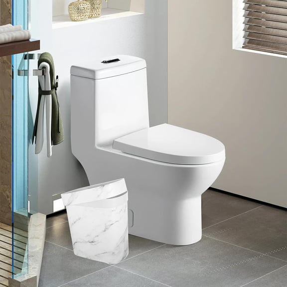 HONMEET Oval Plastic Wastebasket Marble Pattern Bathroom Trash Can Creative Ring Base
