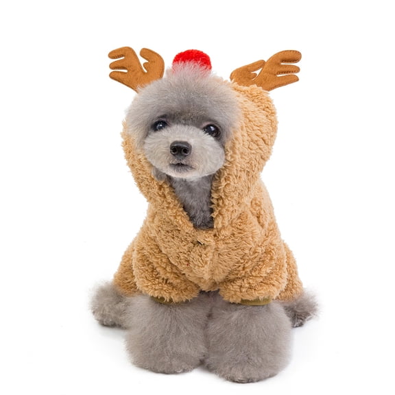 HONMEET Pet Clothes Cotton Material Christmas Deer Pattern Dog Coat for Walking Jogging and Photo Taking