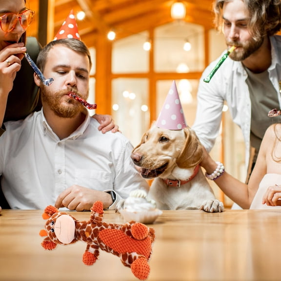 HONMEET Giraffe Plush Squeaky Toy Dog Chew Toy Orange 1Pcs