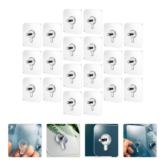 HONMEET Picture Hooks Non-Trace Nails 20 Pieces White Acrylic Wall Hooks for Hanging Frames and Decorations