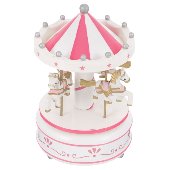 HONMEET Wooden Carousel Music Box with City in The Sky Melody, Decorative Clockwork Ornament for Home Decor