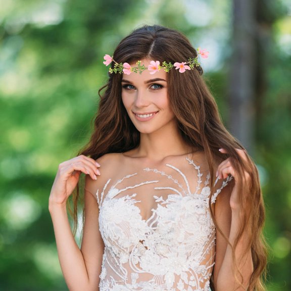 HONMEET Lightweight Polyester Pink Flower Wreath Crown for Special Occasions