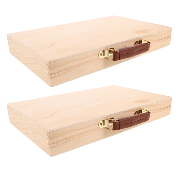 HONMEET Wooden Tool Box with Locking Clasps, Portable 2-Pack Paint Storage Case for Artists, Crafts, Supplies