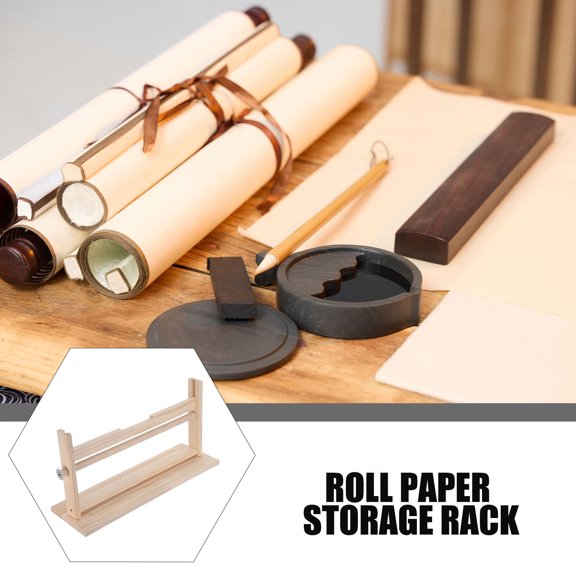 HONMEET Portable Wooden Craft Organizer Rack with Wide Base for Ribbon and Scroll Paper Storage