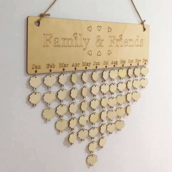 HONMEET Multi Color Wooden Hanging Calendar Board for Home Family Event Tracking