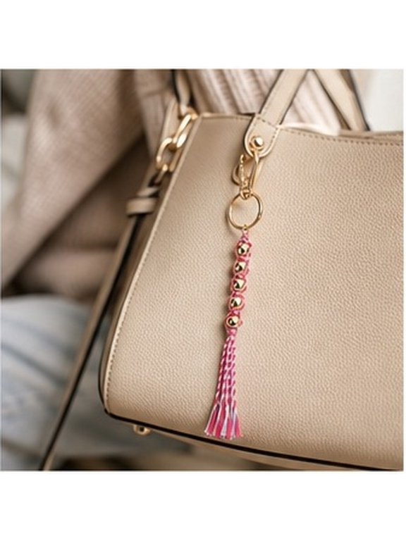 Red Boho Keychain Handmade Lucky Bead Tassel Charm for Backpack Decoration Polyester Alloy